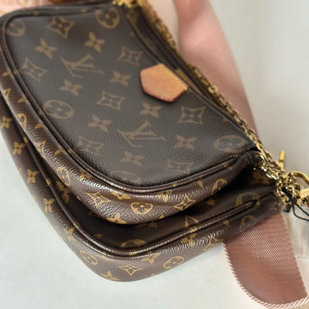 Authentic Louis Vuitton Multi-Pochette Accessoires Crossbody with Pink Strap